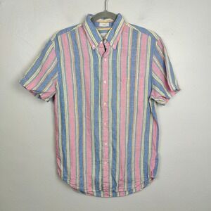 J.Crew Baird McNutt Irish Linen Button Down Shirt Mens Small Stripe Short Sleeve